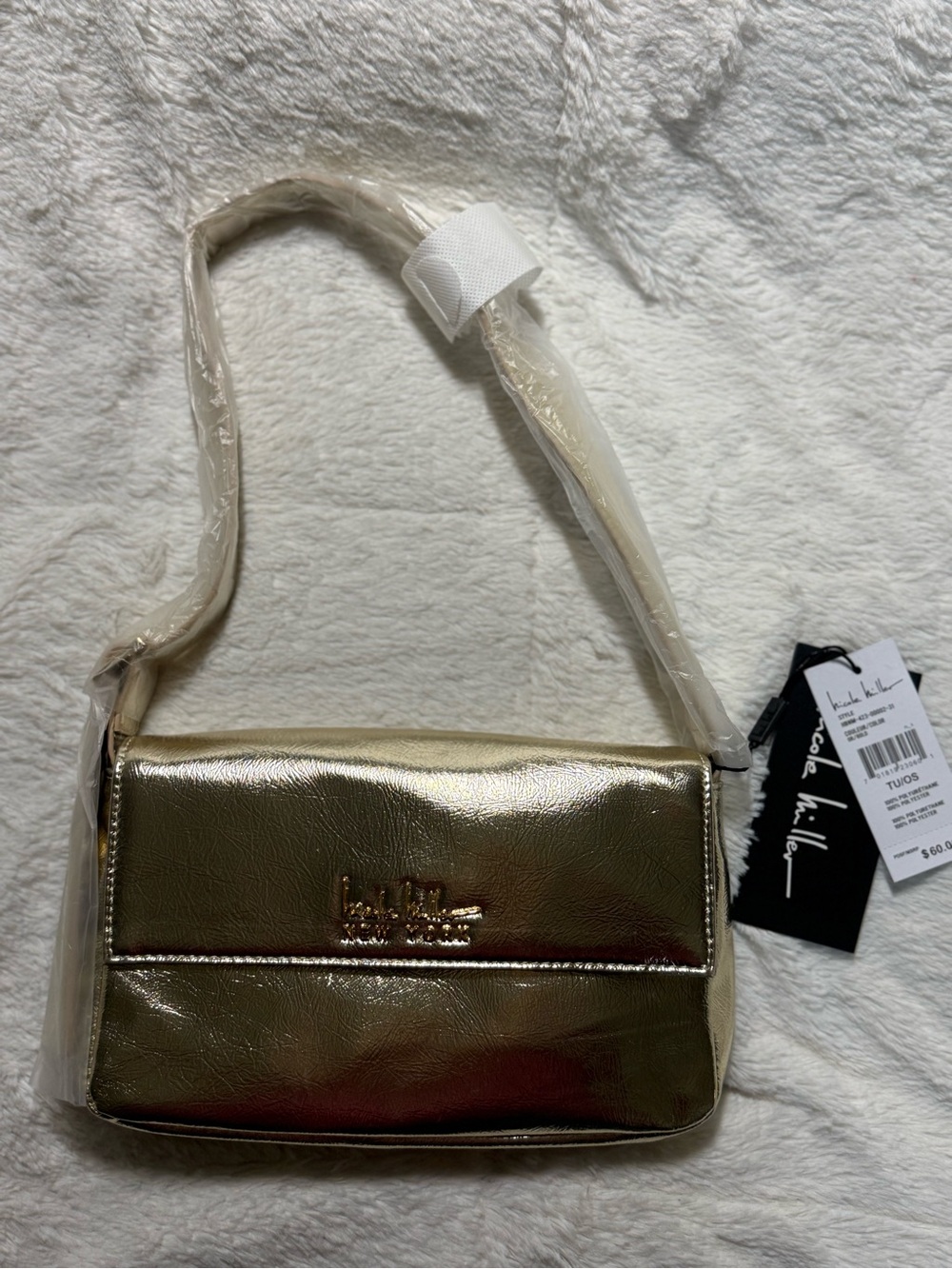 NWT Nicole Miller Metallic Gold Nee York Bag